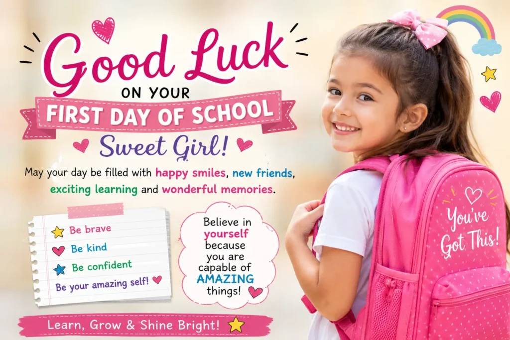 Heartfelt Good Luck First Day of School Wishes for Girl