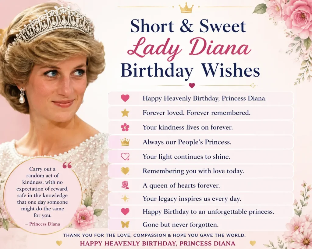 Short & Sweet Lady Diana Birthday Wishes