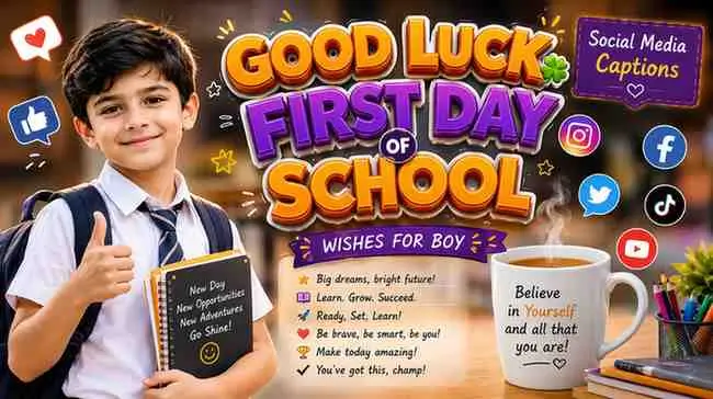 Good Luck First Day of School Wishes for Boy for Social Media Captions