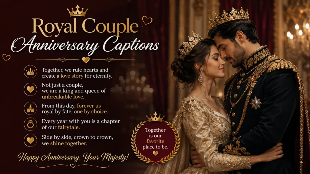 Royal Couple Anniversary Captions for Social Media