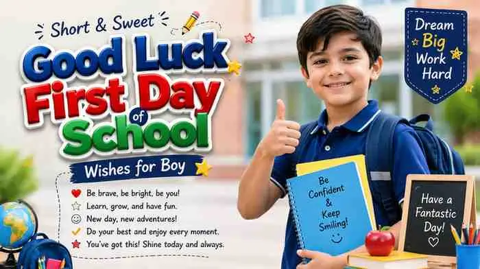 Short & Sweet Good Luck First Day of School Wishes for Boy
